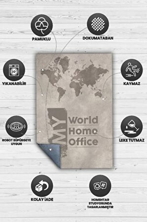 Homshtag Benim Evim Benim Ofisim Pamuklu Dokuma Tabanlı Yıkanabilir Kaymaz Dekoratif Home Office Halısı
