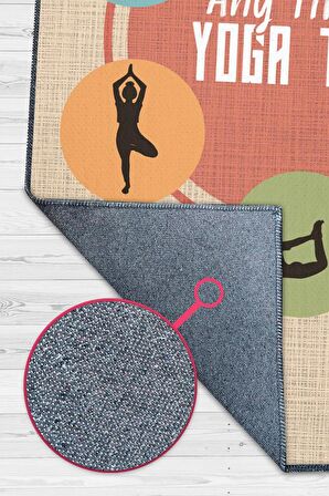 Homshtag Her Zaman Yoga Vakti Pamuklu Dokuma Tabanlı Yıkanabilir Kaymaz Dekoratif Halı