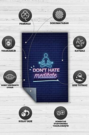 Homshtag Nefret Etme Meditasyon Yap Pamuklu Dokuma Tabanlı Yıkanabilir Kaymaz Dekoratif Halı