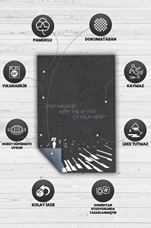 Homshtag Kalbinin Ritmiyle Yürü Pamuklu Dokuma Tabanlı Yıkanabilir Kaymaz Dekoratif Halı