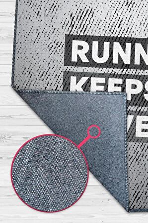 Homshtag Koşmak Mutlu Eder Pamuklu Dokuma Tabanlı Yıkanabilir Kaymaz Dekoratif Spor Sever Halısı