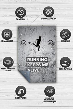 Homshtag Koşmak Mutlu Eder Pamuklu Dokuma Tabanlı Yıkanabilir Kaymaz Dekoratif Spor Sever Halısı
