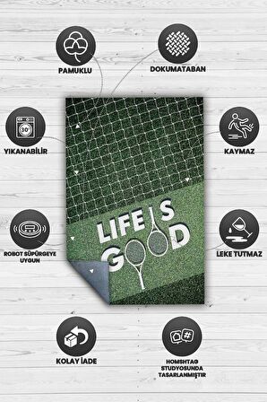 Homshtag Hayat Tenisle Güzel Pamuklu Dokuma Tabanlı Yıkanabilir Kaymaz Dekoratif Tenis Sever Halısı