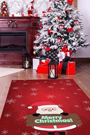 Homshtag Noel Baba Pamuklu Dokuma Tabanlı Yıkanabilir Kaymaz Dekoratif Yeni Yıl Halısı