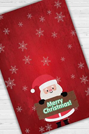 Homshtag Noel Baba Pamuklu Dokuma Tabanlı Yıkanabilir Kaymaz Dekoratif Yeni Yıl Halısı