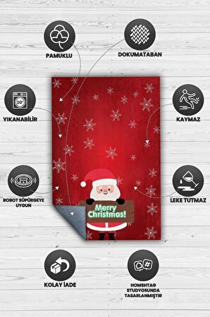 Homshtag Noel Baba Pamuklu Dokuma Tabanlı Yıkanabilir Kaymaz Dekoratif Yeni Yıl Halısı