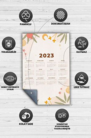 Homshtag Yeni Yıl Takvimi Pamuklu Dokuma Tabanlı Yıkanabilir Kaymaz Dekoratif Yeni Yıl Halısı