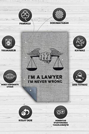 Homshtag Avukatım Asla Yanılmam Pamuklu Dokuma Tabanlı Yıkanabilir Kaymaz Avukat Halısı