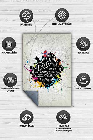 Homshtag Resim Öğretmeni Pamuklu Dokuma Tabanlı Yıkanabilir Kaymaz Öğretmen  Halısı