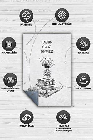 Homshtag Öğretmenler Değiştiri Pamuklu Dokuma Tabanlı Yıkanabilir Kaymaz Öğretmen  Halısı