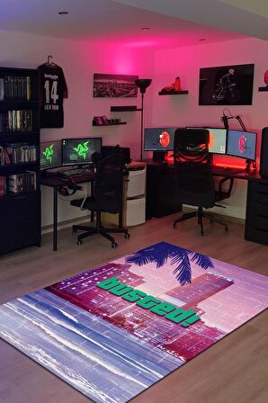 Homshtag Busted Pamuklu Dokuma Tabanlı Yıkanabilir Kaymaz Gamer Halısı