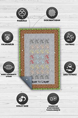 Homshtag Layers Pamuklu Dokuma Tabanlı Yıkanabilir Kaymaz Gamer Halısı