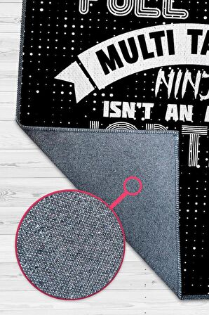 Homshtag Grafiker Ninja Pamuklu Dokuma Tabanlı Yıkanabilir Kaymaz Tasarımcı Halısı