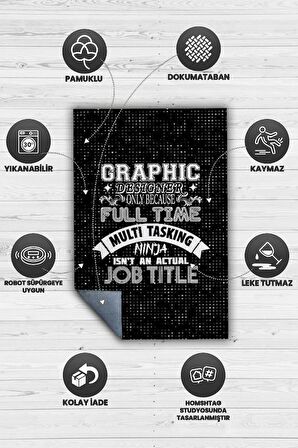 Homshtag Grafiker Ninja Pamuklu Dokuma Tabanlı Yıkanabilir Kaymaz Tasarımcı Halısı