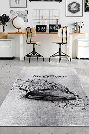 Homshtag Mouse Sanatı Pamuklu Dokuma Tabanlı Yıkanabilir Kaymaz Tasarımcı Halısı