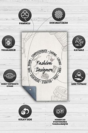 Homshtag Moda Tasarımcısı Pamuklu Dokuma Tabanlı Yıkanabilir Kaymaz Tasarımcı Halısı