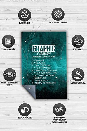 Homshtag Dosya İsimleri Pamuklu Dokuma Tabanlı Yıkanabilir Kaymaz Tasarımcı Halısı