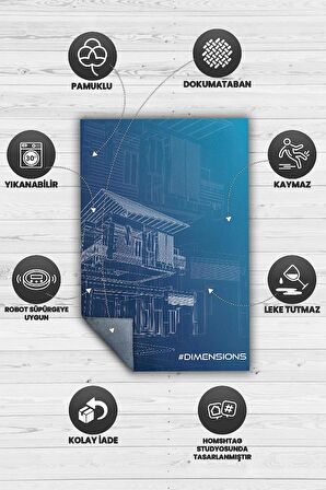 Homshtag Boyutlar Pamuklu Dokuma Tabanlı Yıkanabilir Kaymaz Mimar Halısı