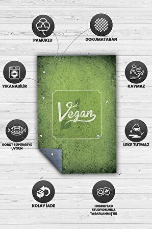 Homshtag Vegan Alanı Dokuma Tabanlı Yıkanabilir Kaymaz Vegan Halısı