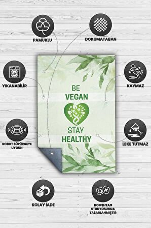 Homshtag Vegan Ol Sağlıklı Kal Dokuma Tabanlı Yıkanabilir Kaymaz Vegan Halısı