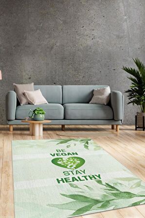 Homshtag Vegan Ol Sağlıklı Kal Dokuma Tabanlı Yıkanabilir Kaymaz Vegan Halısı