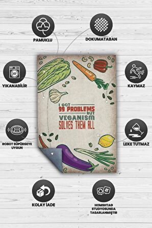 Homshtag Veganlık Dokuma Tabanlı Yıkanabilir Kaymaz Vegan Halısı