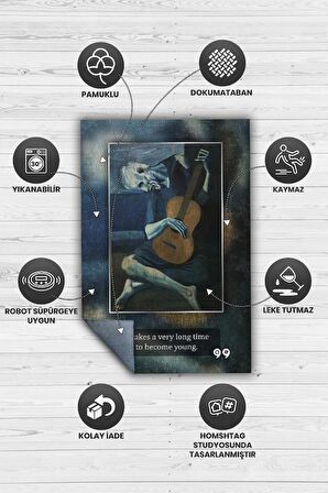 Homshtag Yaşlı Gitarist Picasso Dokuma Tabanlı Yıkanabilir Kaymaz Sanat Sever Halısı