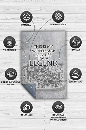 Homshtag Ben Efsaneyim Dokuma Tabanlı Yıkanabilir Kaymaz Gamer Halısı