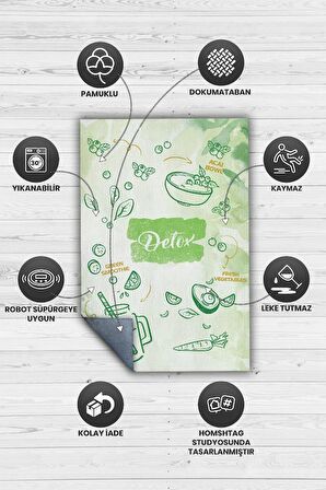 Homshtag Detox Dokuma Tabanlı Yıkanabilir Kaymaz Diyetisyen Halısı