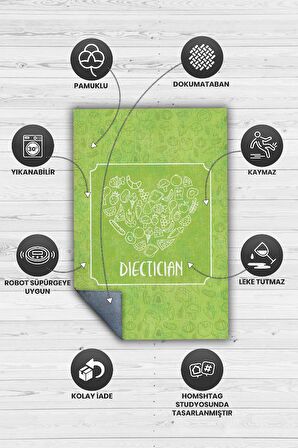 Homshtag Diyetisyen Dokuma Tabanlı Yıkanabilir Kaymaz Diyetisyen Halısı