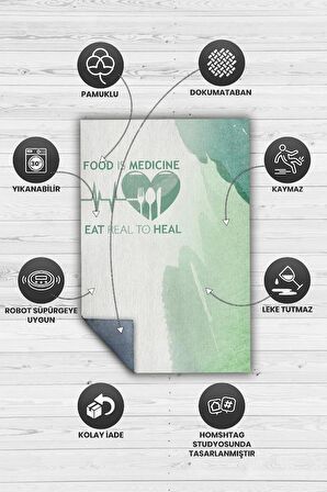 Homshtag İyi Ye İyi Ol Dokuma Tabanlı Yıkanabilir Kaymaz Diyetisyen Halısı