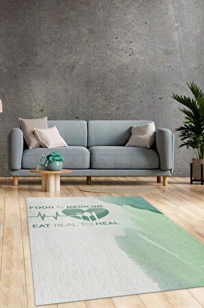 Homshtag İyi Ye İyi Ol Dokuma Tabanlı Yıkanabilir Kaymaz Diyetisyen Halısı