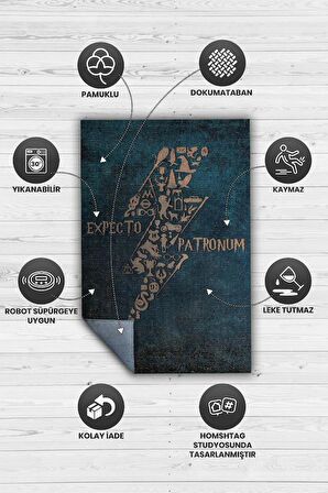 Homshtag Expecto Patronum Dokuma Tabanlı Yıkanabilir Kaymaz Harry Potter Film Halısı