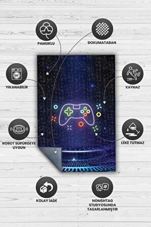 Homshtag Neon Gamer Dokuma Tabanlı Yıkanabilir Kaymaz Gamer Halısı