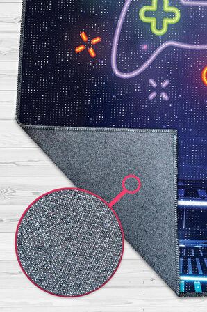Homshtag Neon Gamer Dokuma Tabanlı Yıkanabilir Kaymaz Gamer Halısı