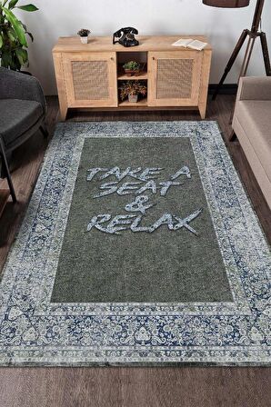 Homshtag Otur Ve Rahatla Pamuklu Dokuma Tabanlı Yıkanabilir Kaymaz Dekoratif Ev Aile Halısı
