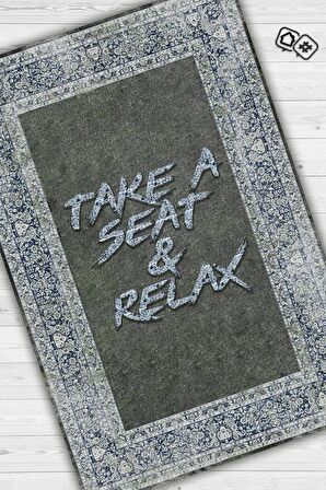 Homshtag Otur Ve Rahatla Pamuklu Dokuma Tabanlı Yıkanabilir Kaymaz Dekoratif Ev Aile Halısı