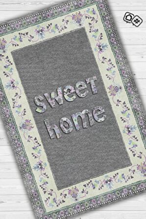 Homshtag Tatlı Evim Pamuklu Dokuma Tabanlı Yıkanabilir Kaymaz Dekoratif Ev Aile Halısı