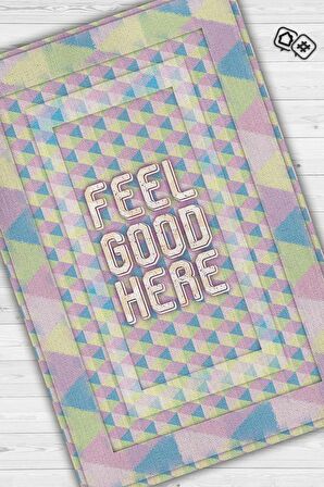 Homshtag Burada İyi Hisset Pamuklu Dokuma Tabanlı Yıkanabilir Kaymaz Dekoratif Ev Aile Halısı