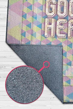 Homshtag Burada İyi Hisset Pamuklu Dokuma Tabanlı Yıkanabilir Kaymaz Dekoratif Ev Aile Halısı