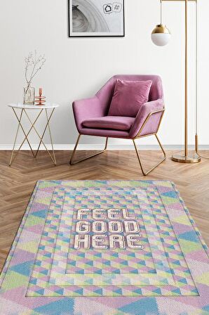 Homshtag Burada İyi Hisset Pamuklu Dokuma Tabanlı Yıkanabilir Kaymaz Dekoratif Ev Aile Halısı