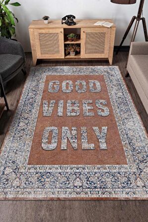 Homshtag Sadece İyi Hisler Pamuklu Dokuma Tabanlı Yıkanabilir Kaymaz Dekoratif Ev Halısı