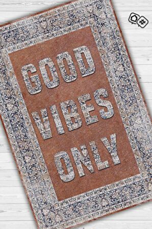 Homshtag Sadece İyi Hisler Pamuklu Dokuma Tabanlı Yıkanabilir Kaymaz Dekoratif Ev Halısı