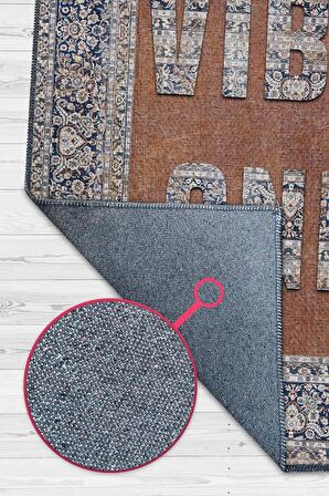 Homshtag Sadece İyi Hisler Pamuklu Dokuma Tabanlı Yıkanabilir Kaymaz Dekoratif Ev Halısı