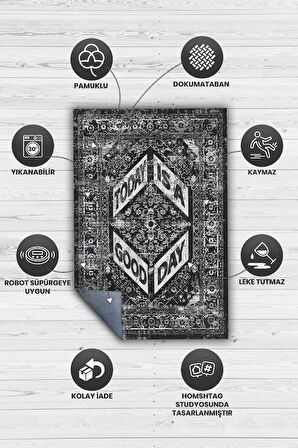 Homshtag Bu Gün Güzel Bir Gün Pamuklu Dokuma Tabanlı Yıkanabilir Kaymaz Dekoratif Ev Halısı