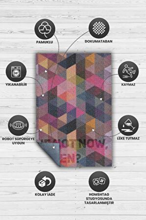 Homshtag Şimdi Değilse Ne Zaman Pamuklu Dokuma Tabanlı Yıkanabilir Kaymaz Dekoratif Ev Halısı