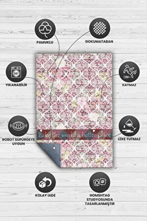 Homshtag Daha İyi Bir Yer Pamuklu Dokuma Tabanlı Yıkanabilir Kaymaz Dekoratif Mutfak Halısı