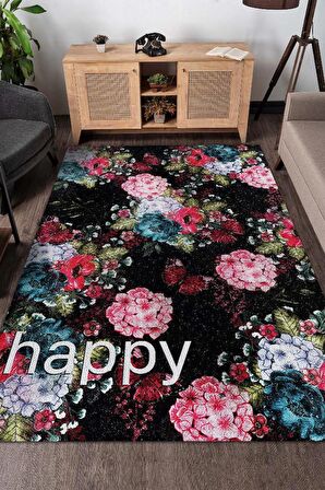 Homshtag Mutlu Pamuklu Dokuma Tabanlı Yıkanabilir Kaymaz Dekoratif Ev Halısı