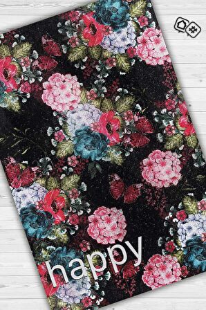 Homshtag Mutlu Pamuklu Dokuma Tabanlı Yıkanabilir Kaymaz Dekoratif Ev Halısı