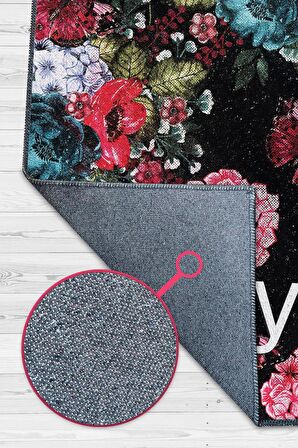 Homshtag Mutlu Pamuklu Dokuma Tabanlı Yıkanabilir Kaymaz Dekoratif Ev Halısı